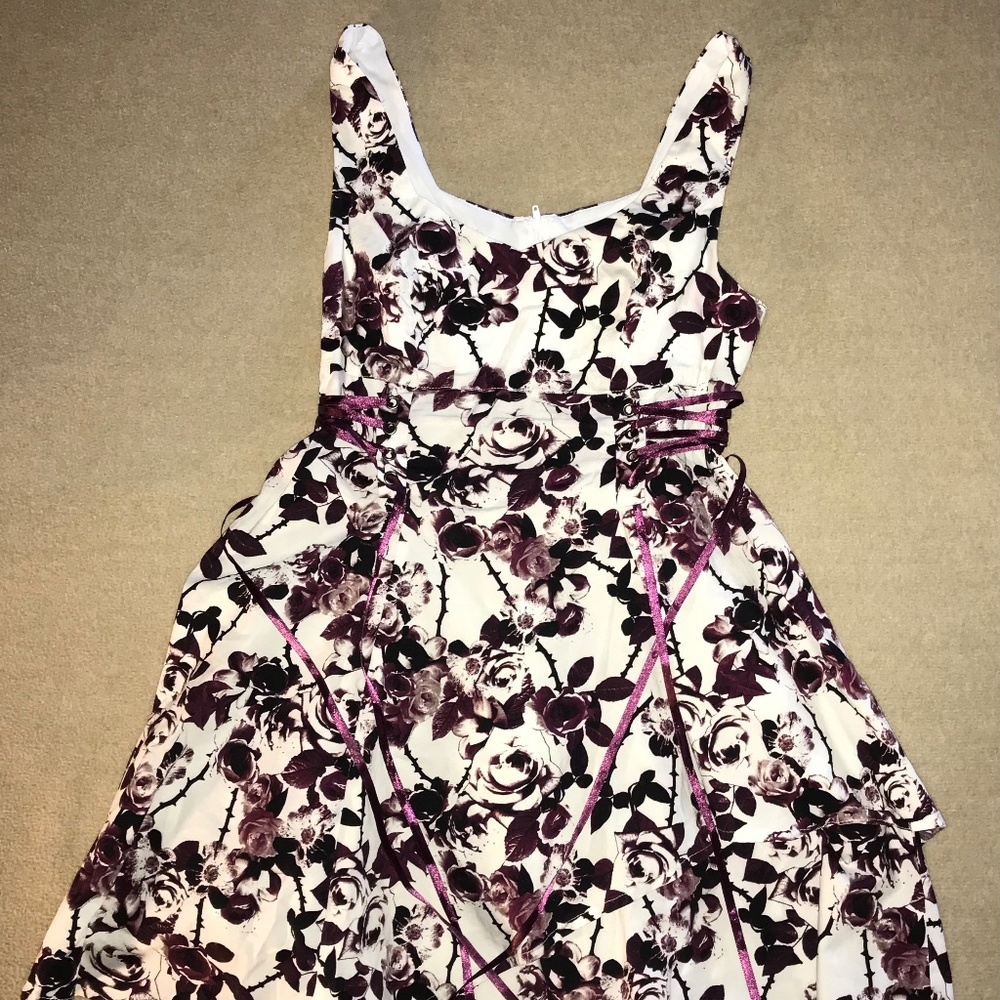 HOT TOPIC White / Plum Thorned Rose Floral Dress